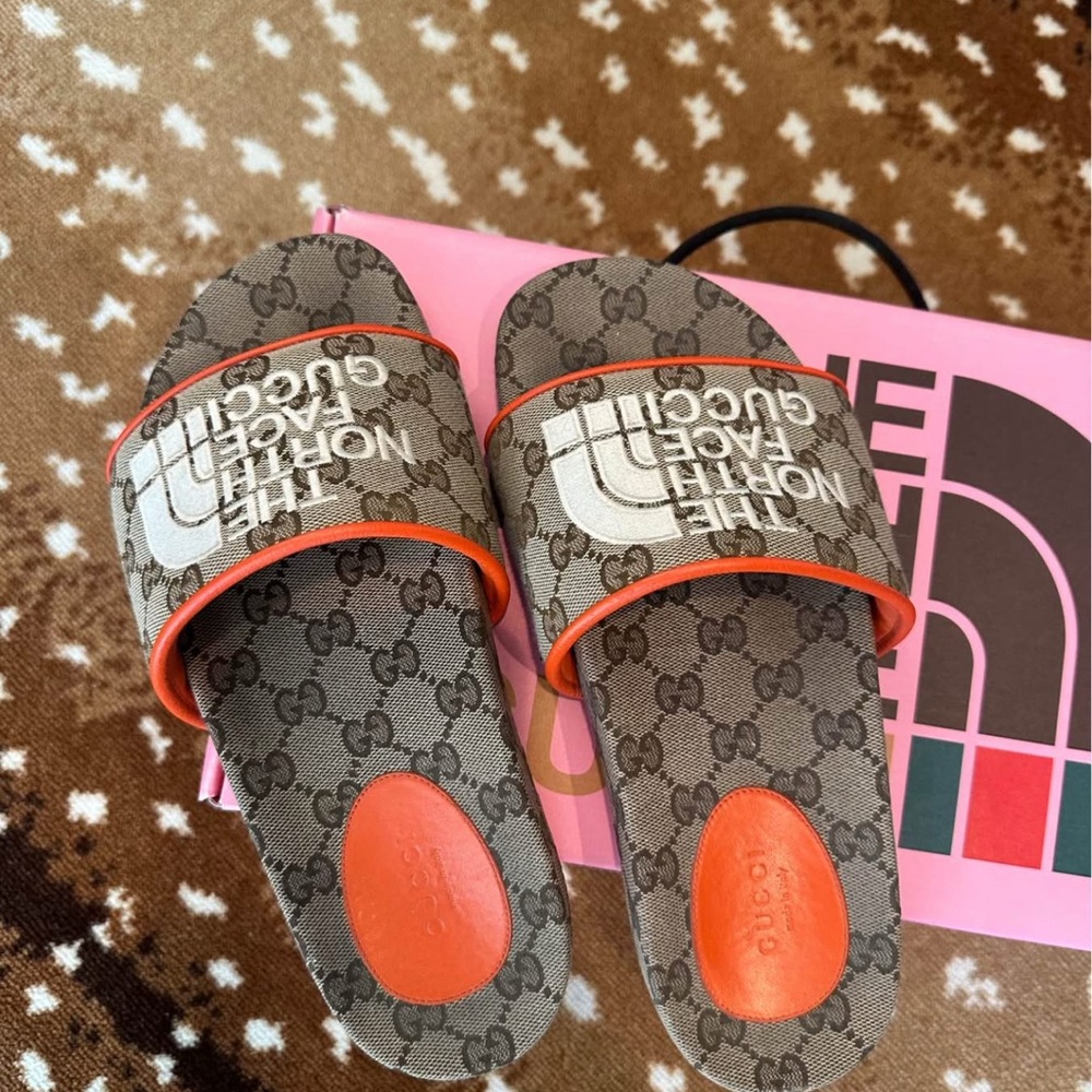 Gucci Brown and Orange Athletic Slides